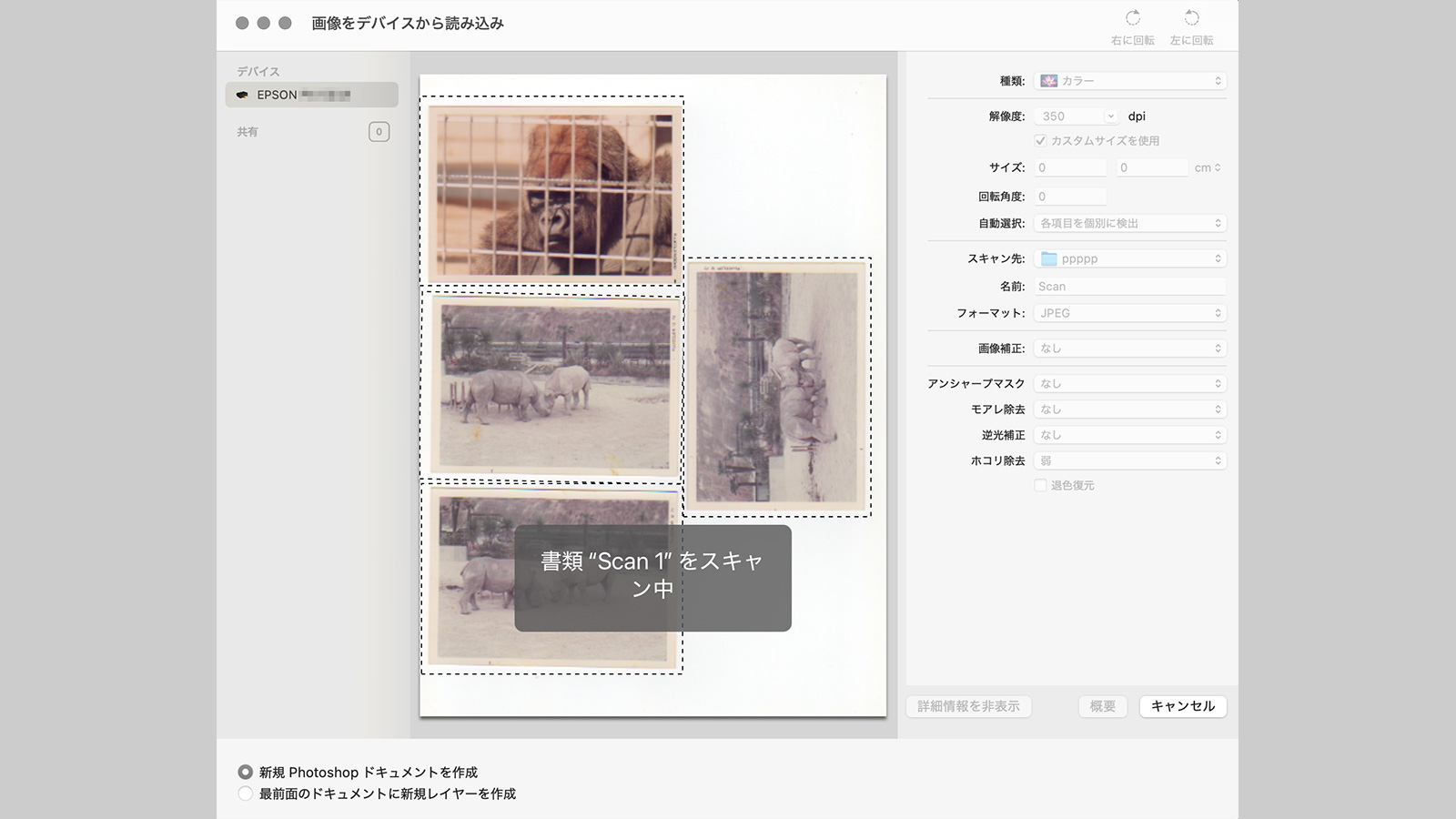 写真のスキャニング|操作画面